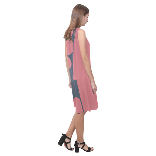 pink and blue abstract Sleeveless Splicing Shift Dress(Model D17)