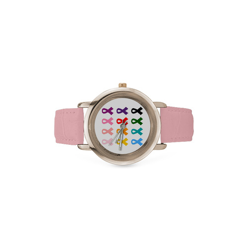 Original designers watches with Rainbow Anti-cancer hand drawn Art Women's Rose Gold Leather Strap Watch(Model 201)