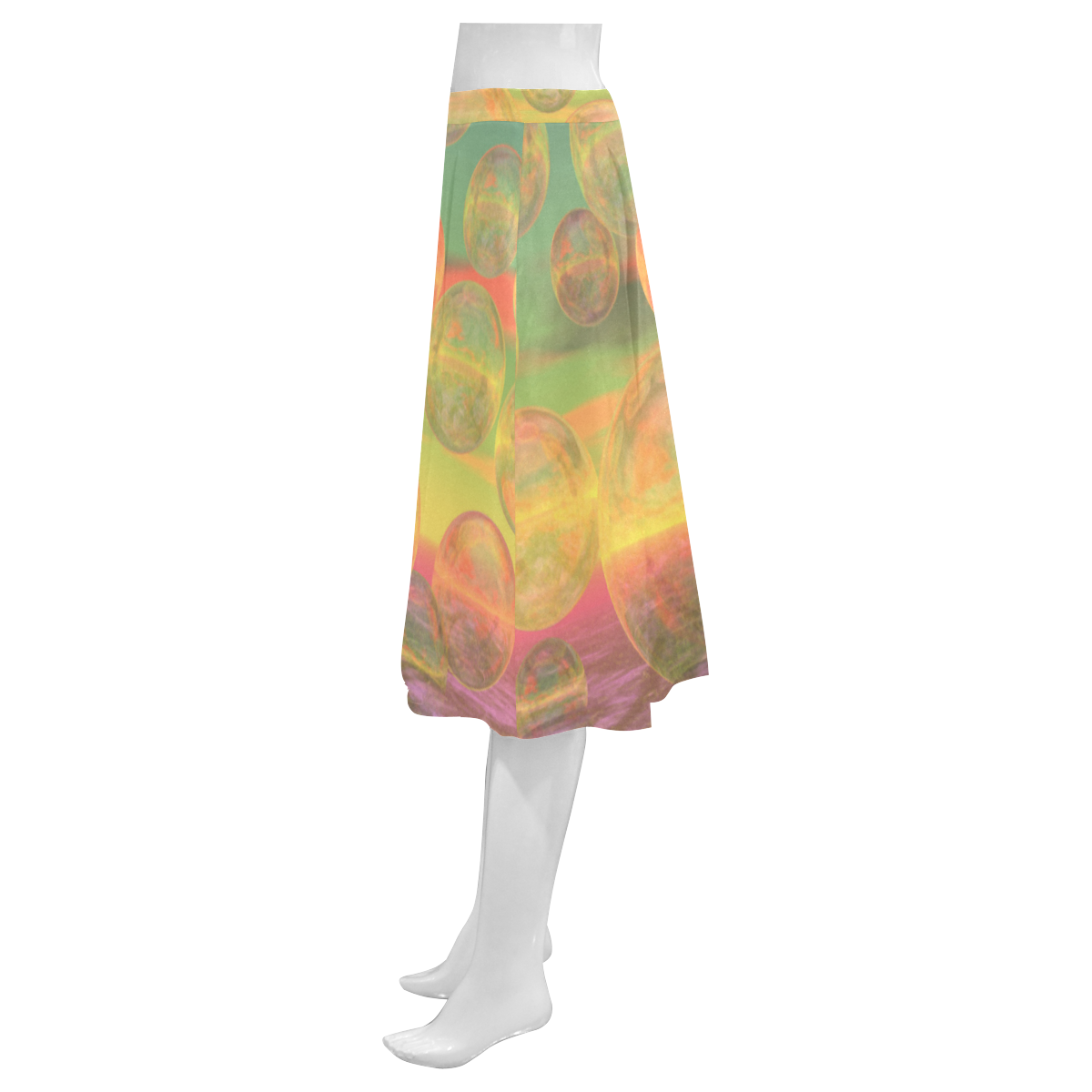 Autumn Ruminations, Abstract Gold Rose Glory Mnemosyne Women's Crepe Skirt (Model D16)