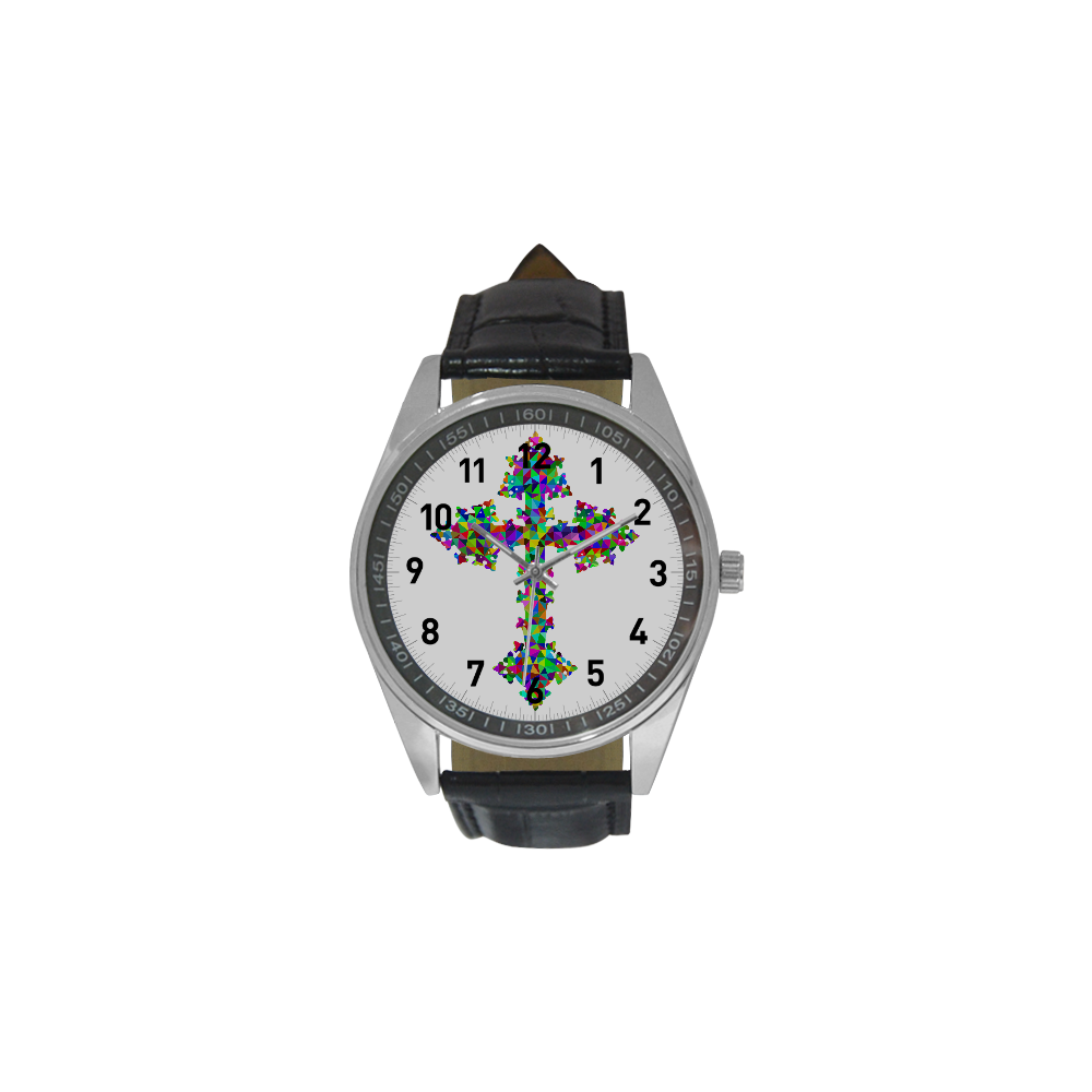 Abstract Triangle Cross Men's Casual Leather Strap Watch(Model 211)