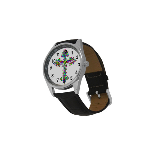 Abstract Triangle Cross Men's Casual Leather Strap Watch(Model 211)