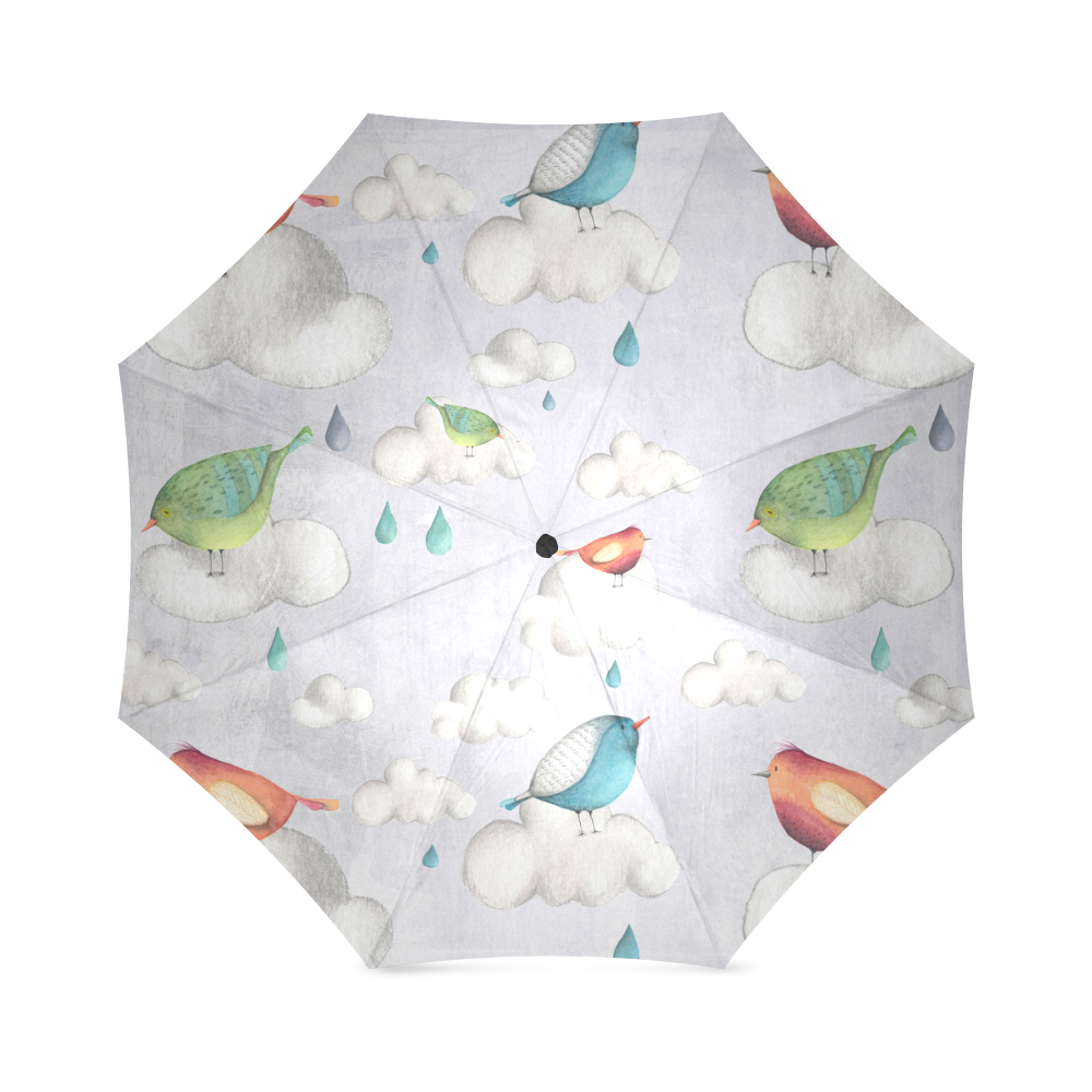Birds bird animal cloud rain - cute watercolor Illustration Foldable Umbrella (Model U01)