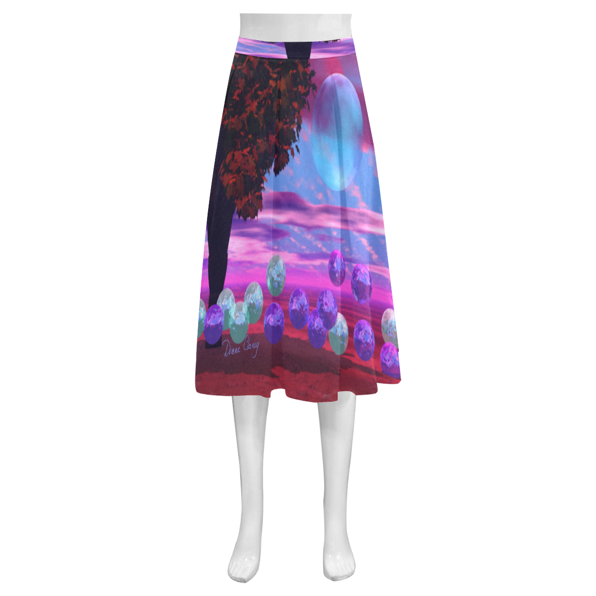 Bubble Garden, Abstract Rose  Azure Wisdom Mnemosyne Women's Crepe Skirt (Model D16)