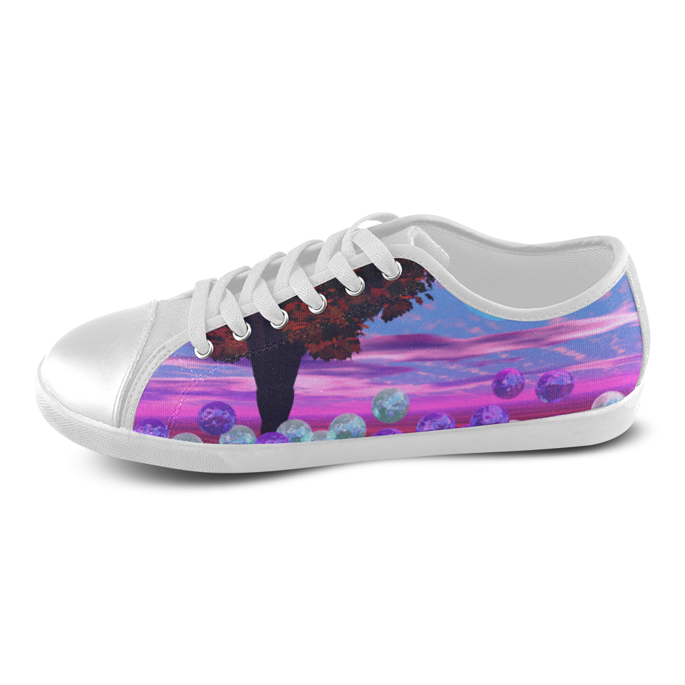 Bubble Garden, Abstract Rose  Azure Wisdom Canvas Shoes for Women/Large Size (Model 016)