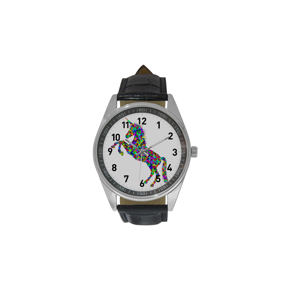 Abstract Triangle Unicorn Men's Casual Leather Strap Watch(Model 211)