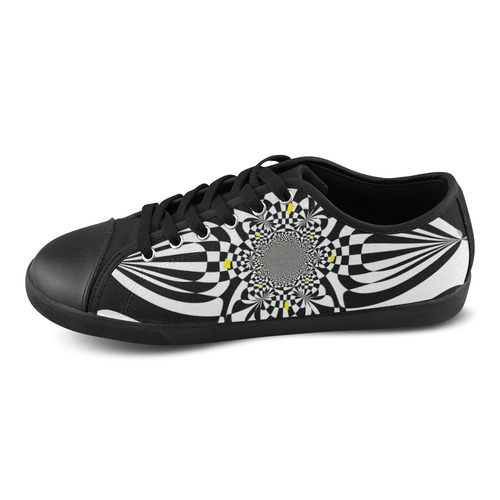 Black and White Check Flower Canvas Shoes for Women/Large Size (Model 016)