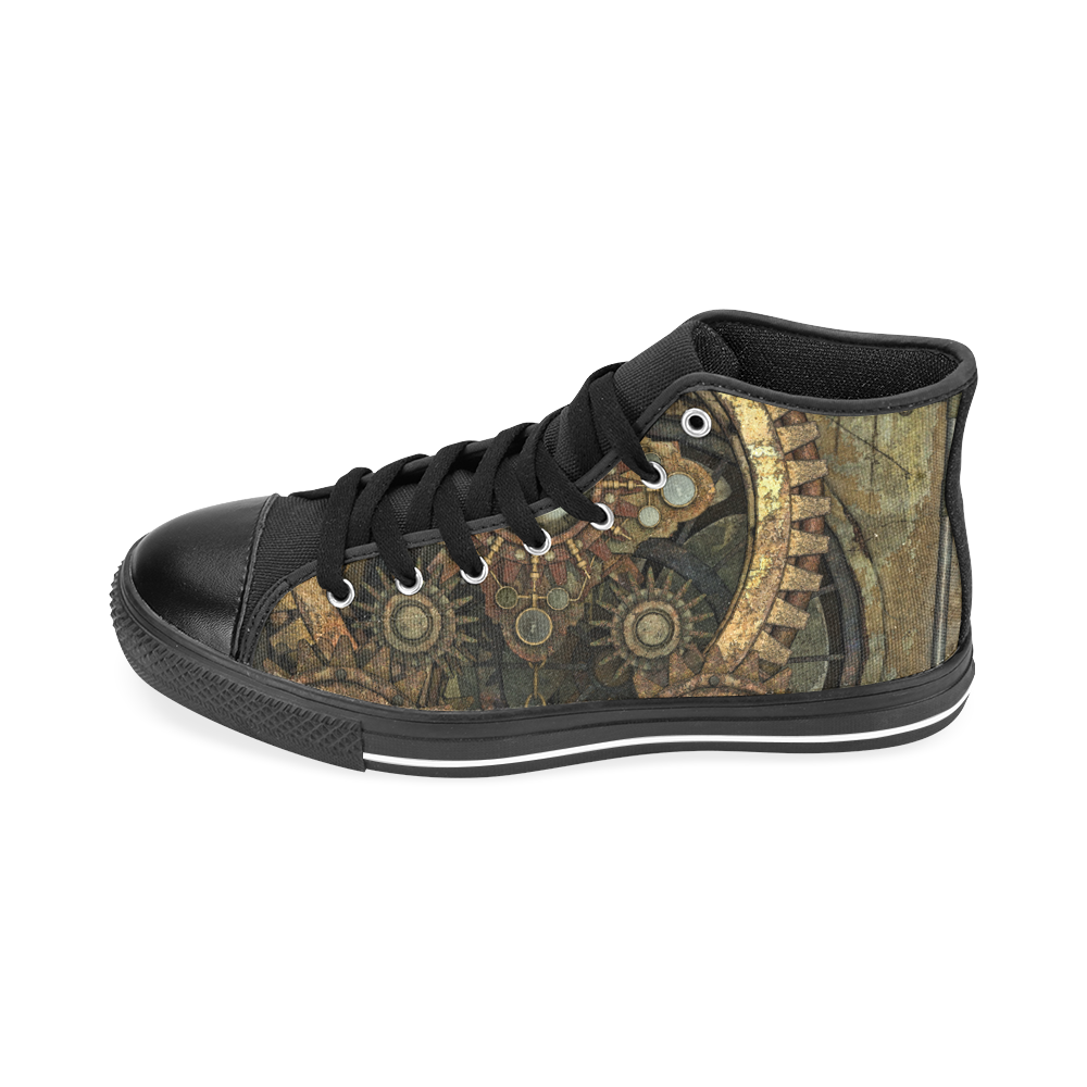 Rusty vintage steampunk metal gears and pipes Men’s Classic High Top Canvas Shoes /Large Size (Model 017)