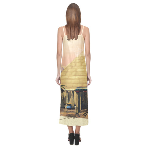 Awesome egyptian temple V-Neck Open Fork Long Dress(Model D18)