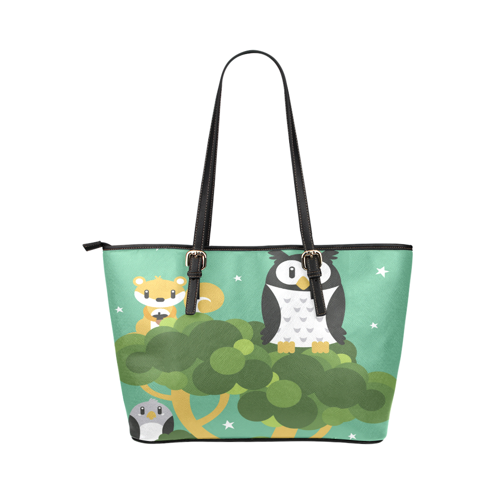 Beautiful Squirrel Bird Owl Tree Forest Nature Leather Tote Bag/Small (Model 1651)