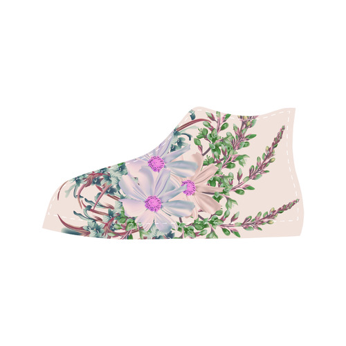 Artistic Floral Shoes : One side is image White and Another with hand-drawn Russia artist Design / b Aquila High Top Microfiber Leather Men's Shoes (Model 032)