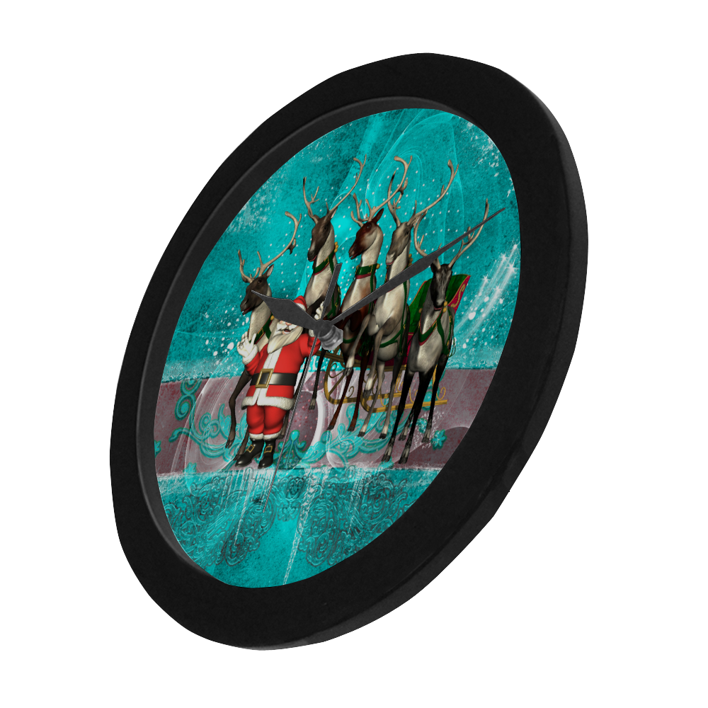 Santa Claus with reindeer Circular Plastic Wall clock