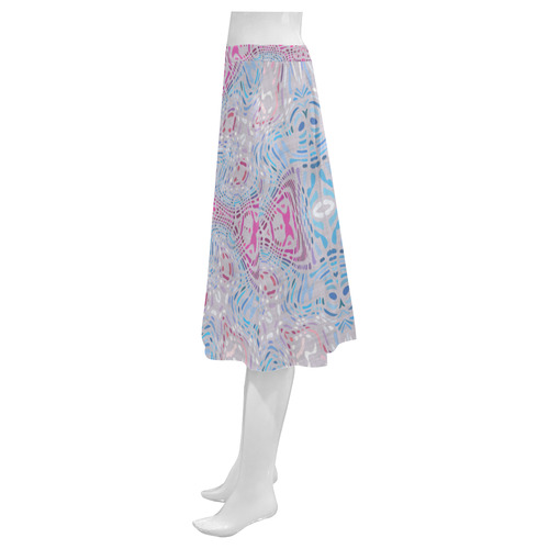pink blue and white abstract Mnemosyne Women's Crepe Skirt (Model D16)