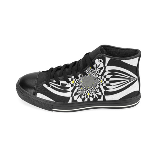 Black and White Check Flower High Top Canvas Women's Shoes/Large Size (Model 017)