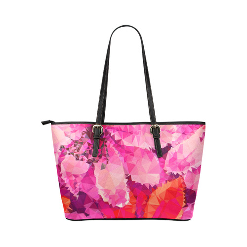 Geometric Magenta Garden Leather Tote Bag/Small (Model 1651)