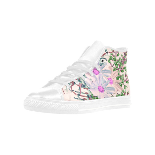 Artistic Floral Shoes : One side is image White and Another with hand-drawn Russia artist Design / b Aquila High Top Microfiber Leather Men's Shoes (Model 032)