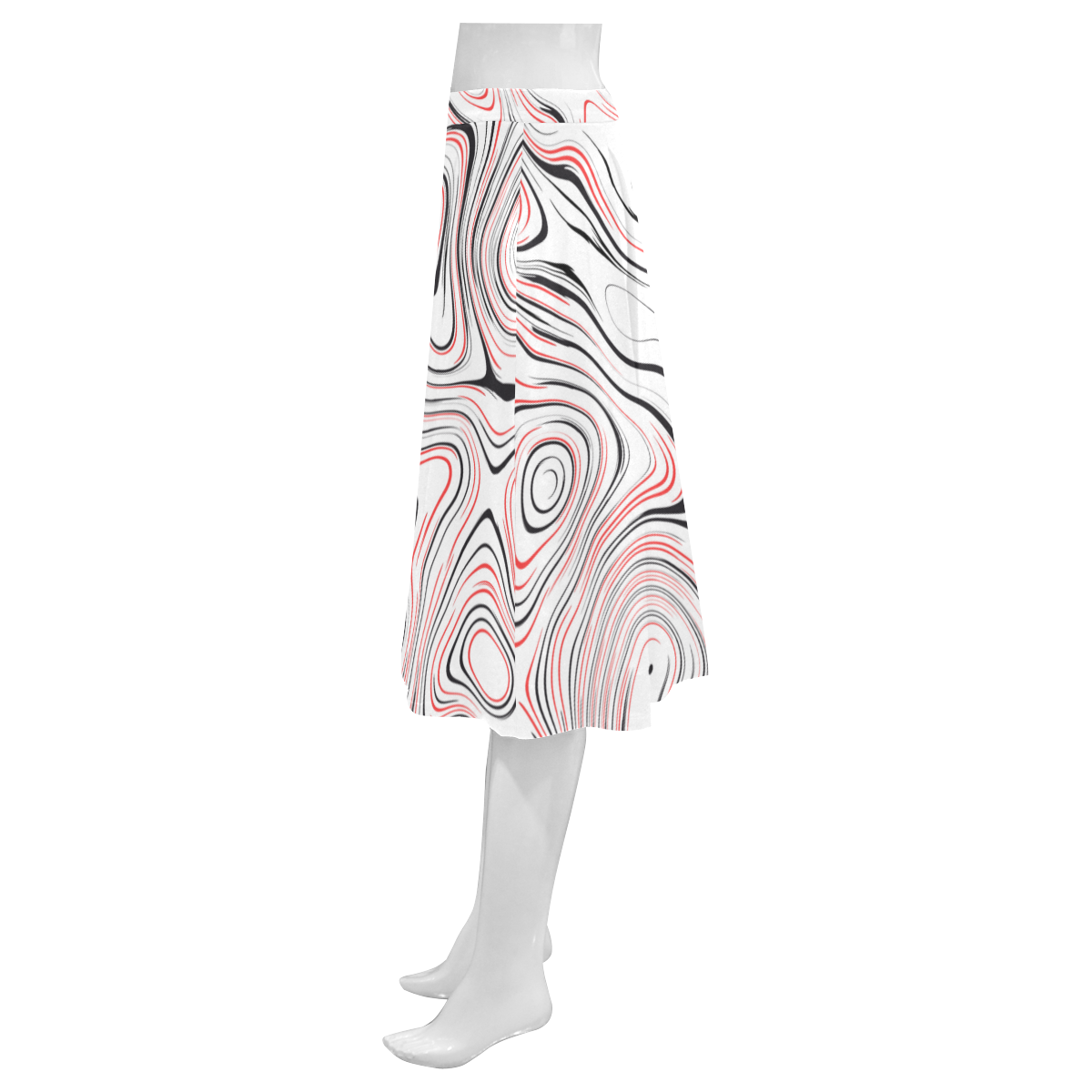 Red Black Fluent Circle Mnemosyne Women's Crepe Skirt (Model D16)