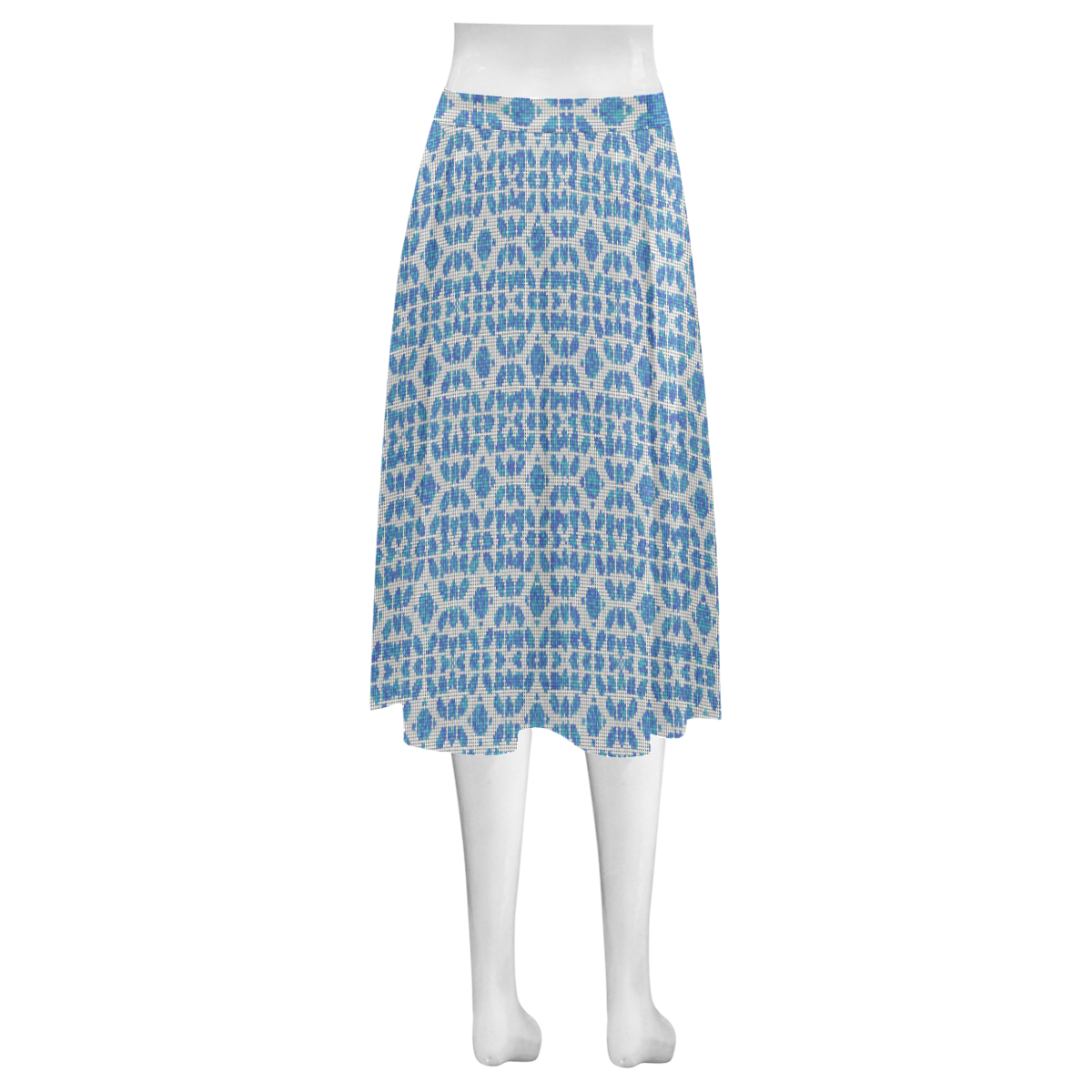 blue and white abstract Mnemosyne Women's Crepe Skirt (Model D16)