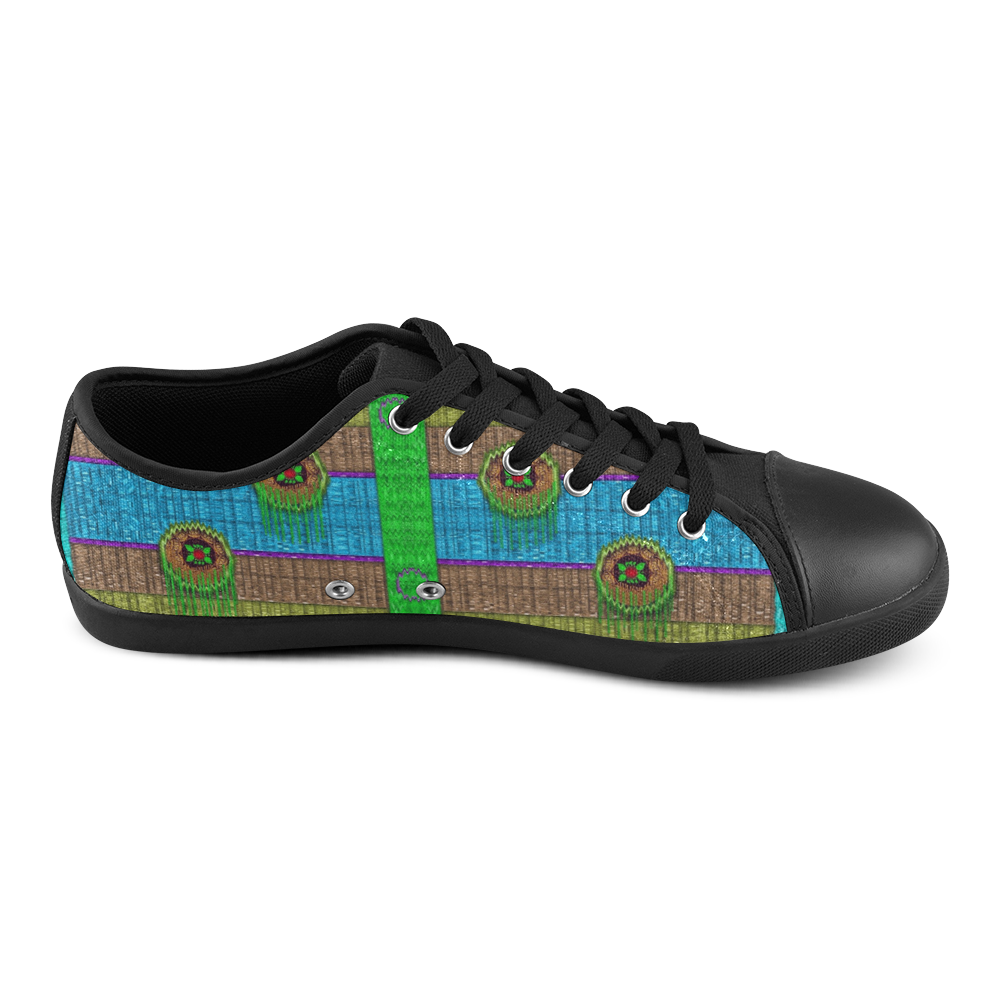 Gold and Florals In Shimmering Popart Canvas Shoes for Women/Large Size (Model 016)
