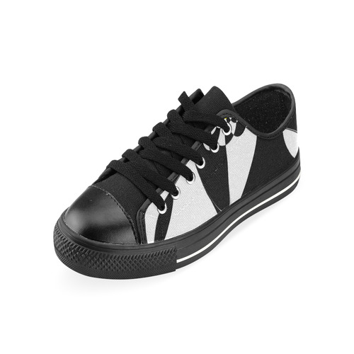 Black and White Check Flower Canvas Women's Shoes/Large Size (Model 018)