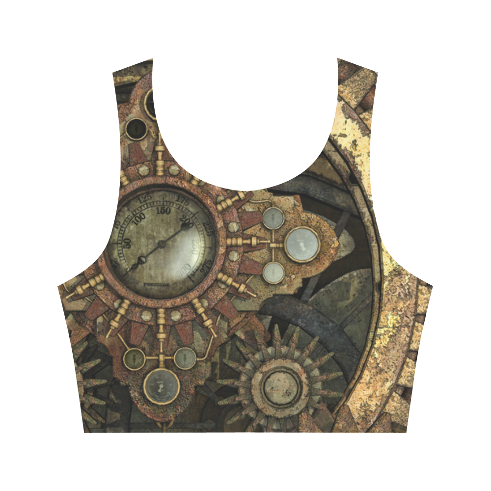 Rusty vintage steampunk metal gears and pipes Women's Crop Top (Model T42)