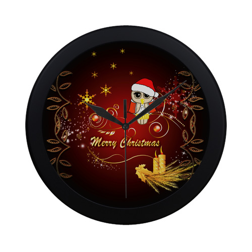 Cute christmas owl on red background Circular Plastic Wall clock