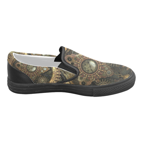 Rusty vintage steampunk metal gears and pipes Men's Slip-on Canvas Shoes (Model 019)