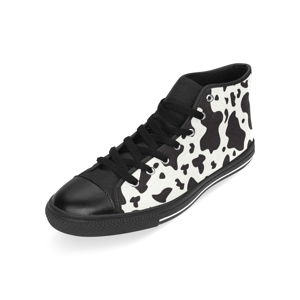 Cute designers Cow wild artistic Shoes 60s inspired Set : White and Black edition 2016 : NEW ARRIVAL Men’s Classic High Top Canvas Shoes /Large Size (Model 017)
