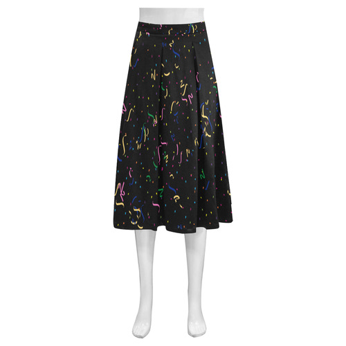 Confetti and  Party Streamers on Black Mnemosyne Women's Crepe Skirt (Model D16)