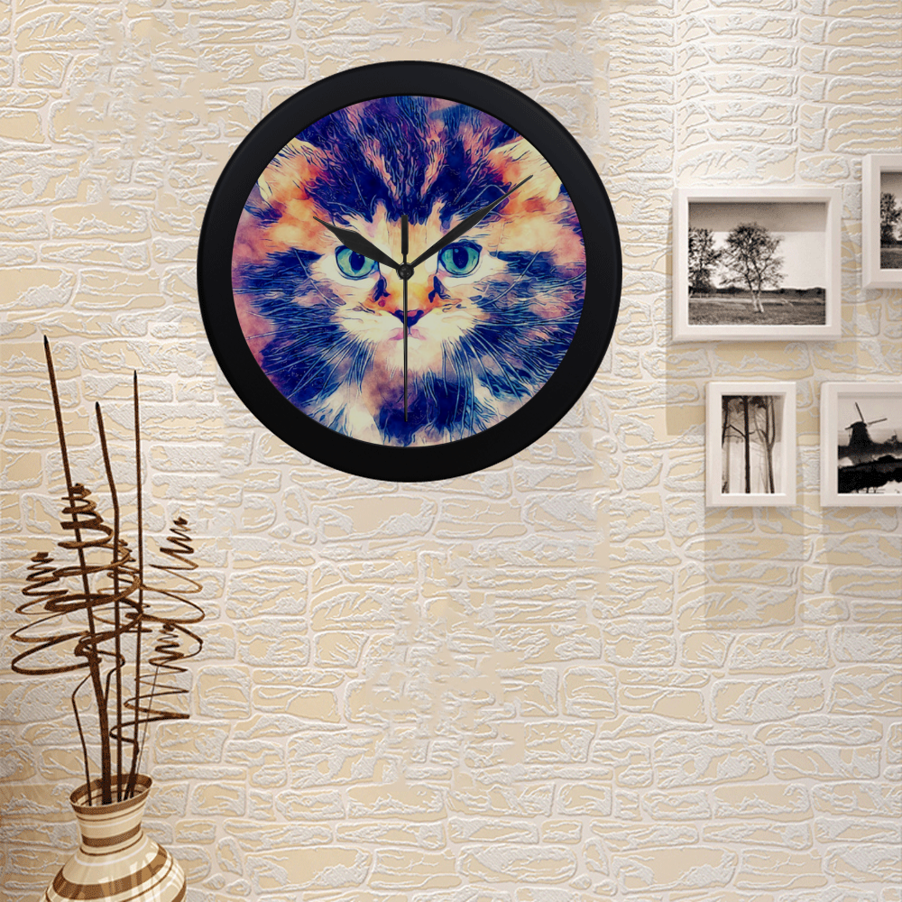 watercolor cat Circular Plastic Wall clock