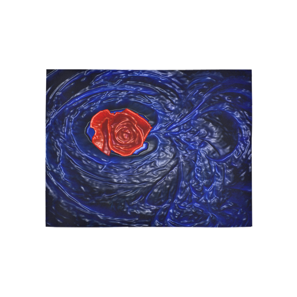Blue fractal heart with red rose in plastic Area Rug 5'3''x4'