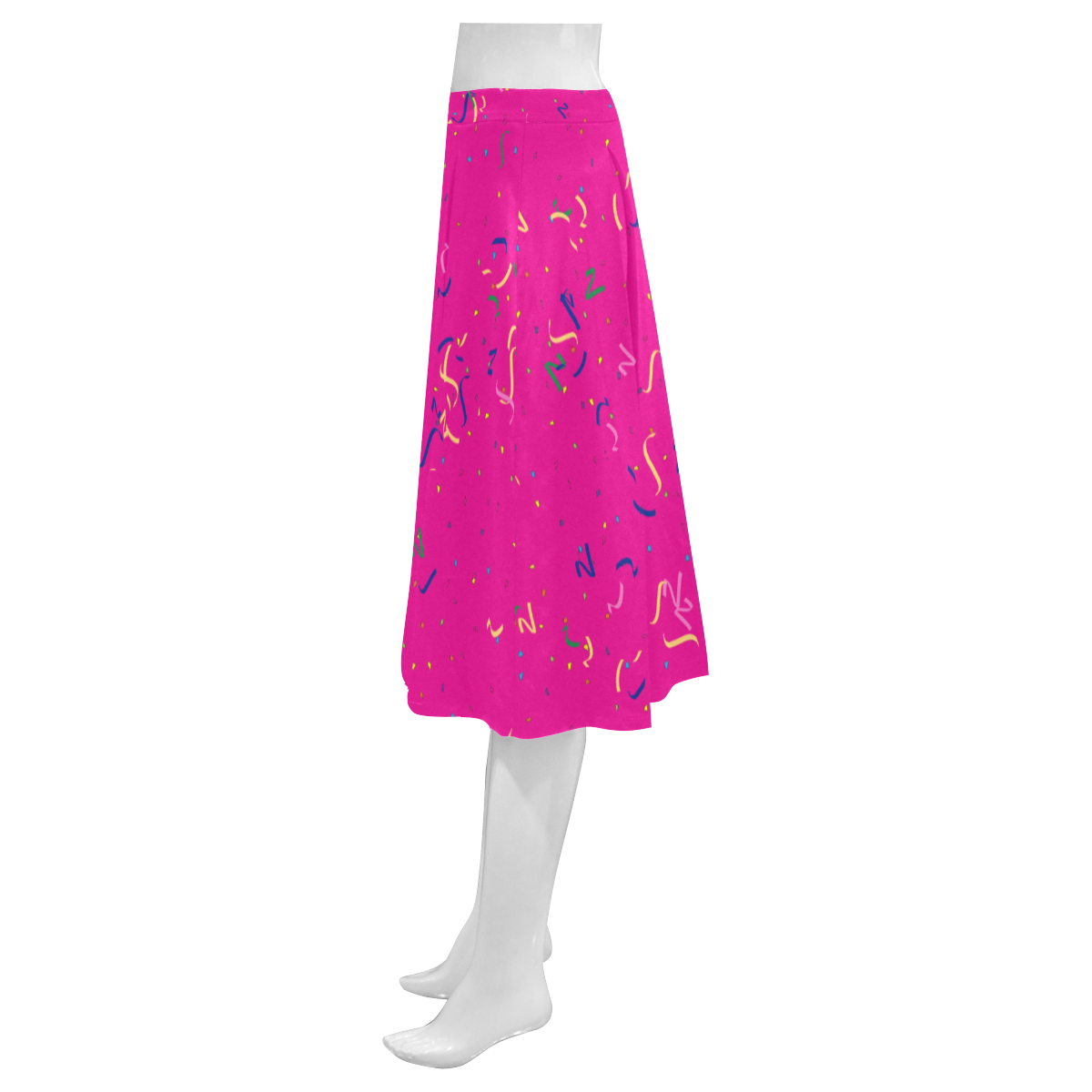 Confetti and  Party Streamers on Pink Mnemosyne Women's Crepe Skirt (Model D16)