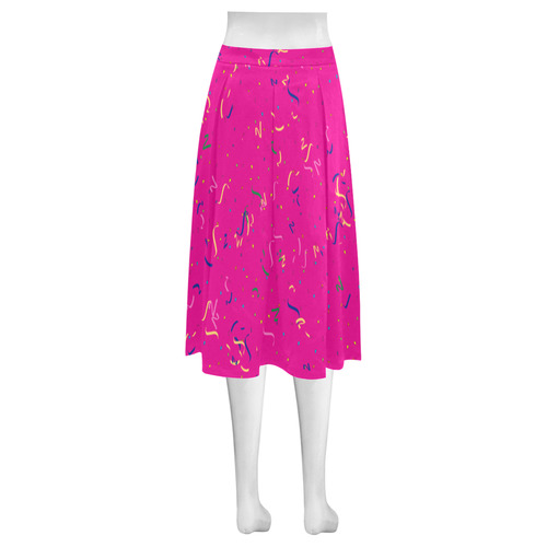 Confetti and  Party Streamers on Pink Mnemosyne Women's Crepe Skirt (Model D16)