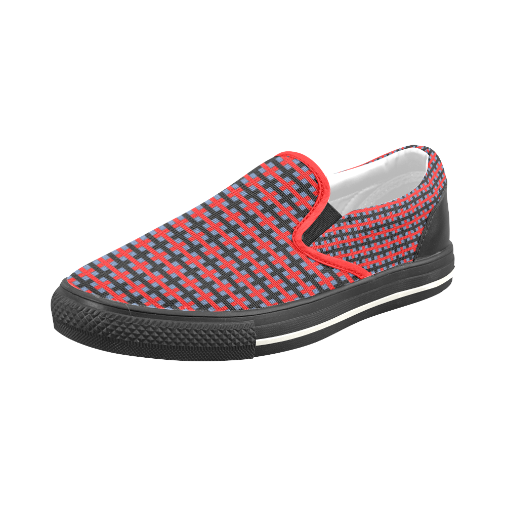 RED CHECKER Men's Slip-on Canvas Shoes (Model 019)
