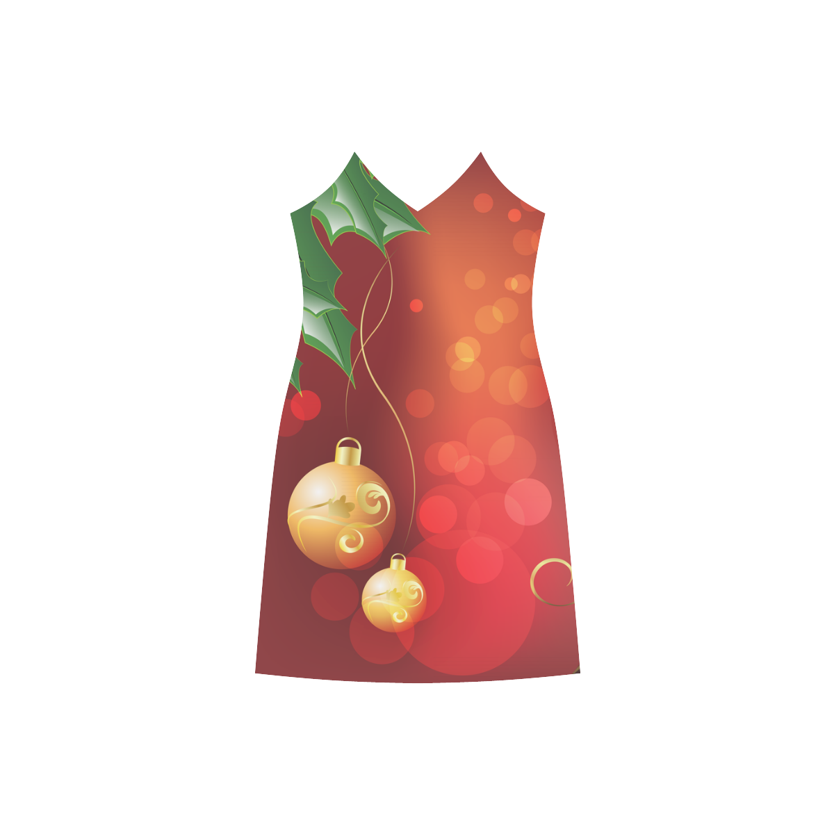 Christmas balls on soft red background V-Neck Open Fork Long Dress(Model D18)