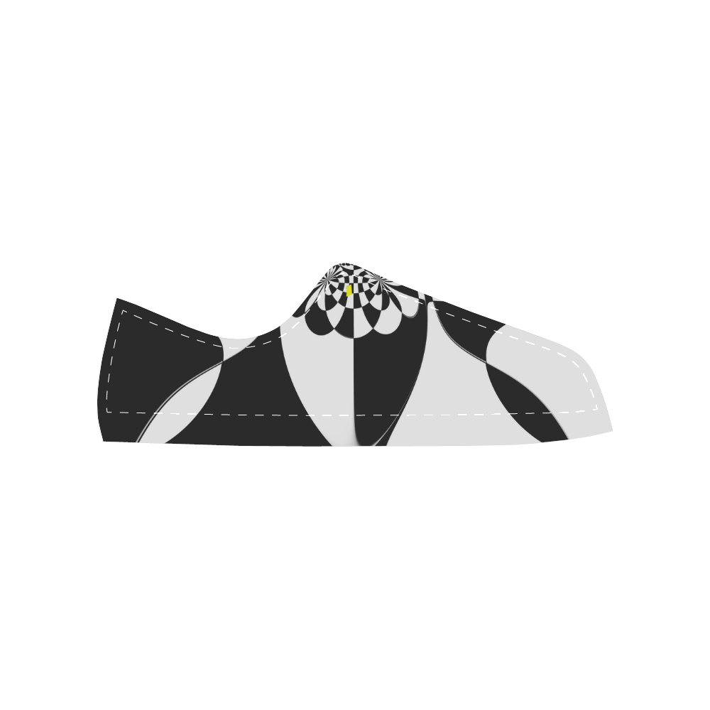 Black and White Check Flower Canvas Women's Shoes/Large Size (Model 018)