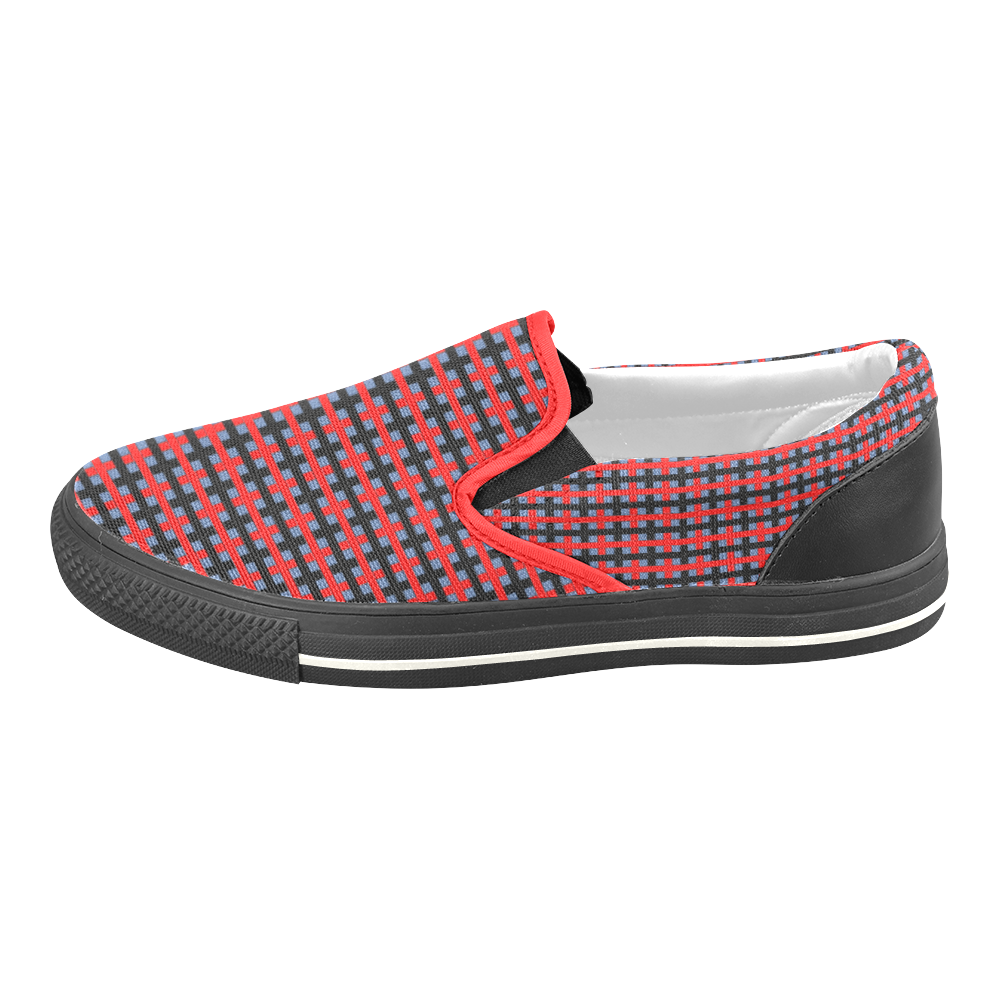 RED CHECKER Men's Slip-on Canvas Shoes (Model 019)