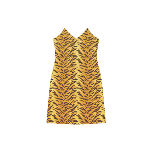 Tiger V-Neck Open Fork Long Dress(Model D18)