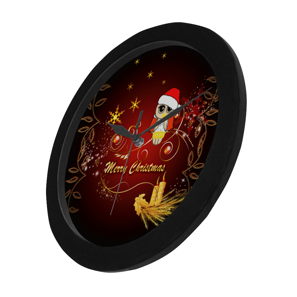 Cute christmas owl on red background Circular Plastic Wall clock