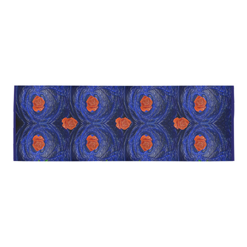 Roses on blue fractal with green leaves Area Rug 9'6''x3'3''
