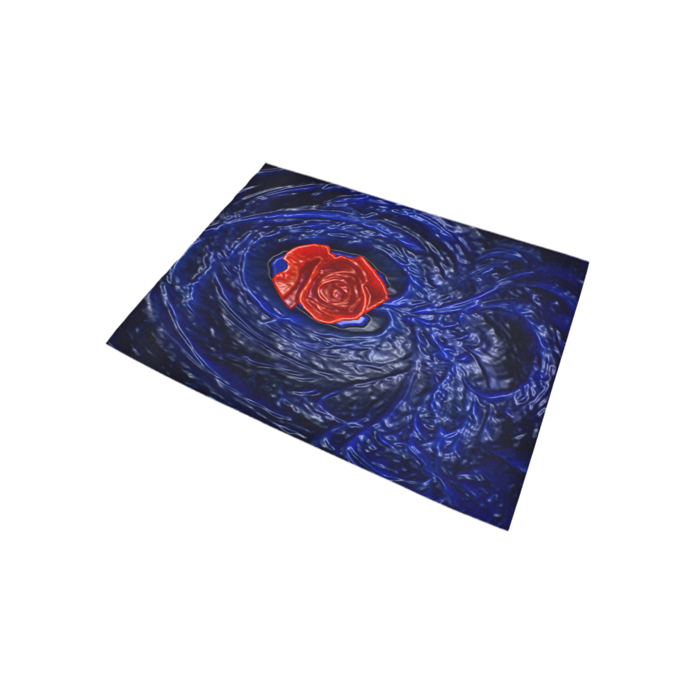 Blue fractal heart with red rose in plastic Area Rug 5'3''x4'