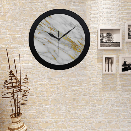 italian Marble, white and gold Circular Plastic Wall clock