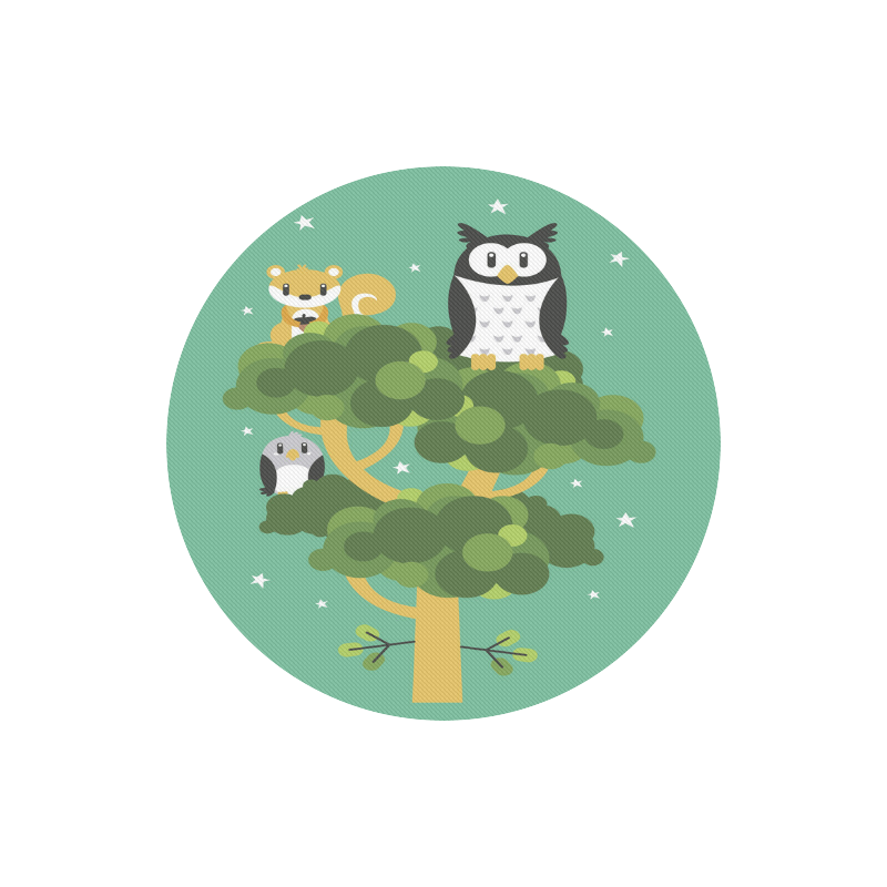 Cute Owl Squirrel Bird Tree Forest Animals Round Mousepad