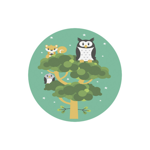 Cute Owl Squirrel Bird Tree Forest Animals Round Mousepad