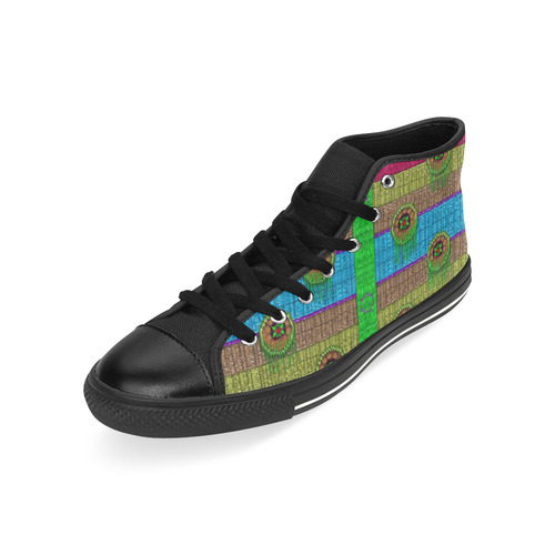 Gold and Florals In Shimmering Popart High Top Canvas Women's Shoes/Large Size (Model 017)