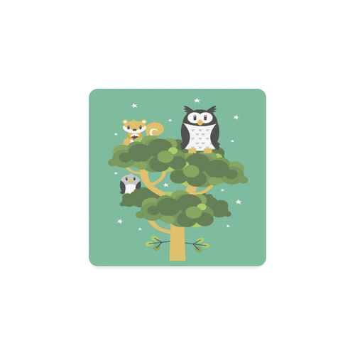 Cute Owl Squirrel Bird Tree Forest Animals Square Coaster