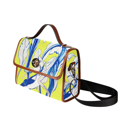 Blue Succulent Yellow Print Waterproof Canvas Bag/All Over Print (Model 1641)