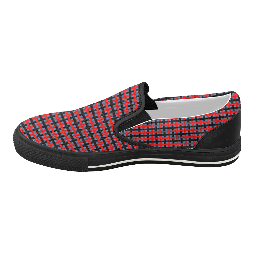 RED CHECKER Women's Slip-on Canvas Shoes (Model 019)