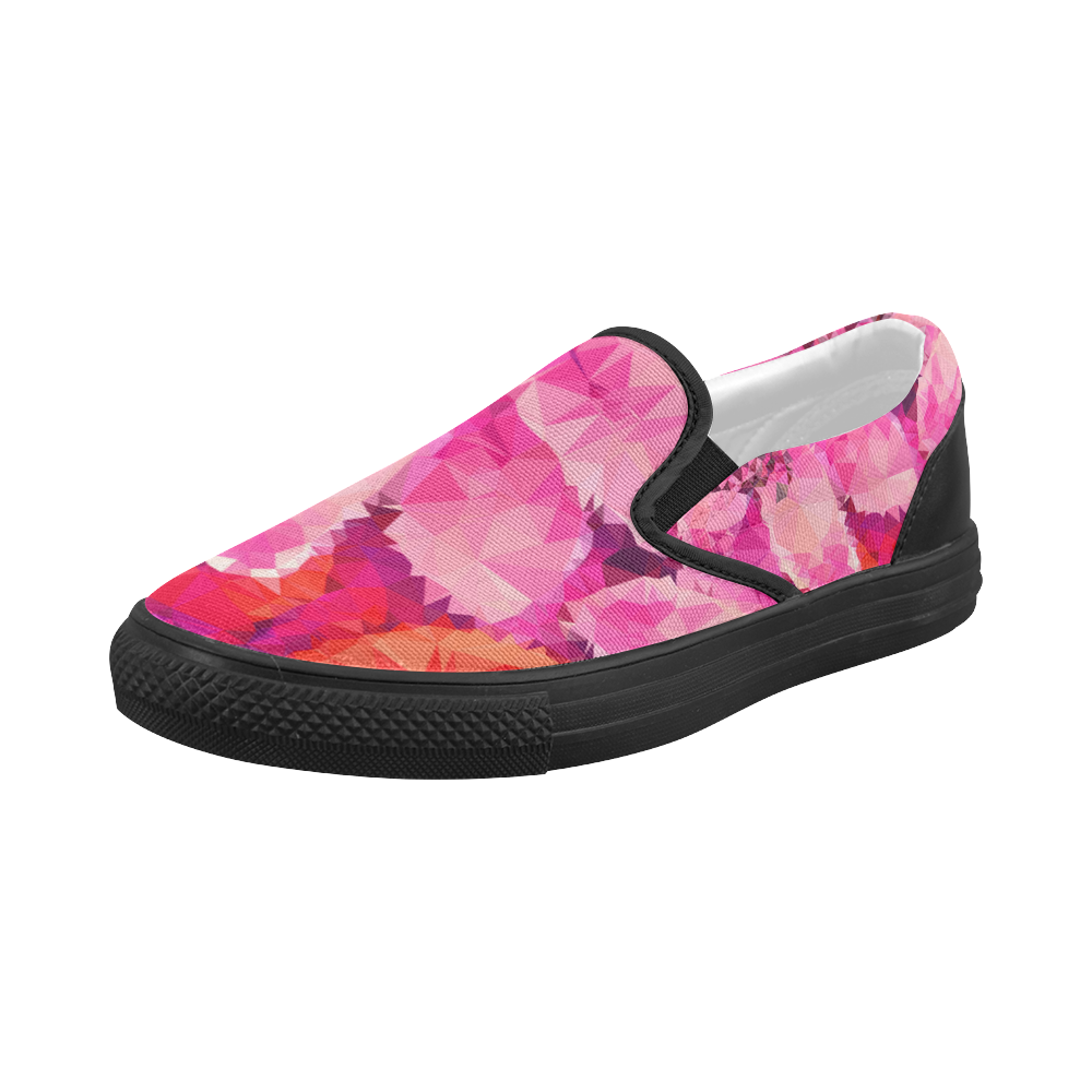 Geometric Magenta Garden Women's Slip-on Canvas Shoes (Model 019)