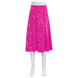 Confetti and  Party Streamers on Pink Mnemosyne Women's Crepe Skirt (Model D16)