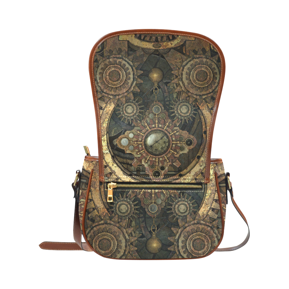 Rusty vintage steampunk metal gears and pipes Saddle Bag/Small (Model 1649) Full Customization